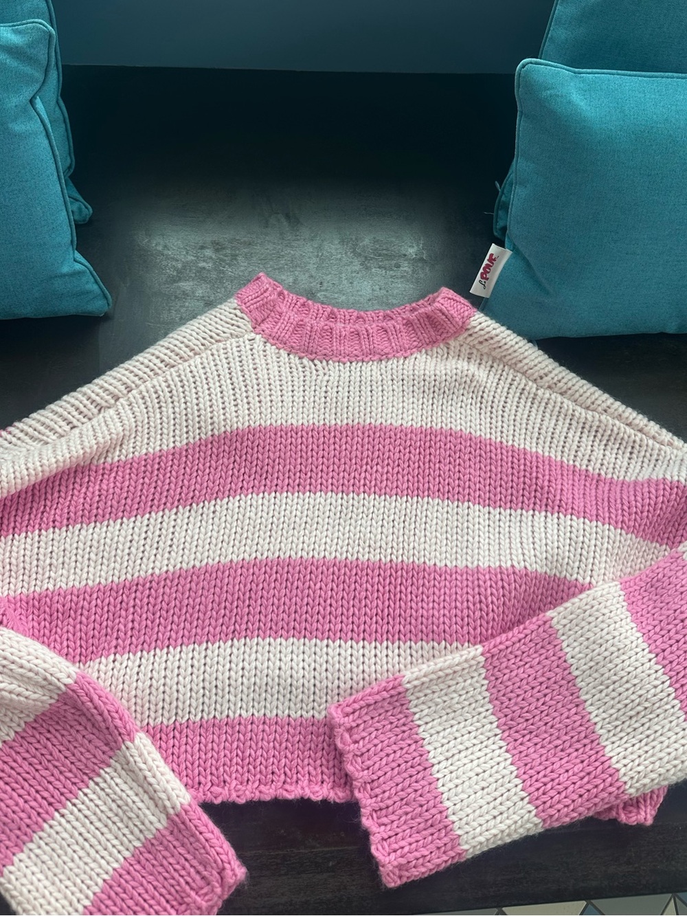 Edikted Pink and Cream Striped Cropped Sweater